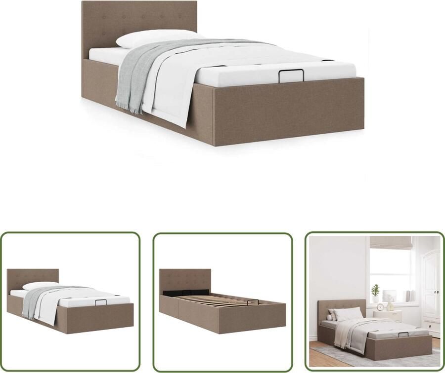 The Living Store Bedframe met hydraulische opslag stof taupe 100x200 cm Opbergbed Tweepersoons Bed Hydraulisch Bed Bedframe Taupecolor