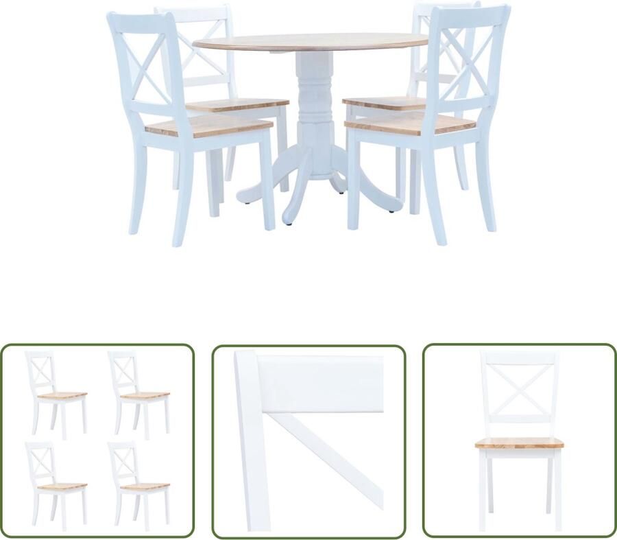 The Living Store 5-delige Eethoek massief rubberwood wit en bruin Eetkamerstoel Houten Eettafel Salontafel Dining Chair Eetsalon