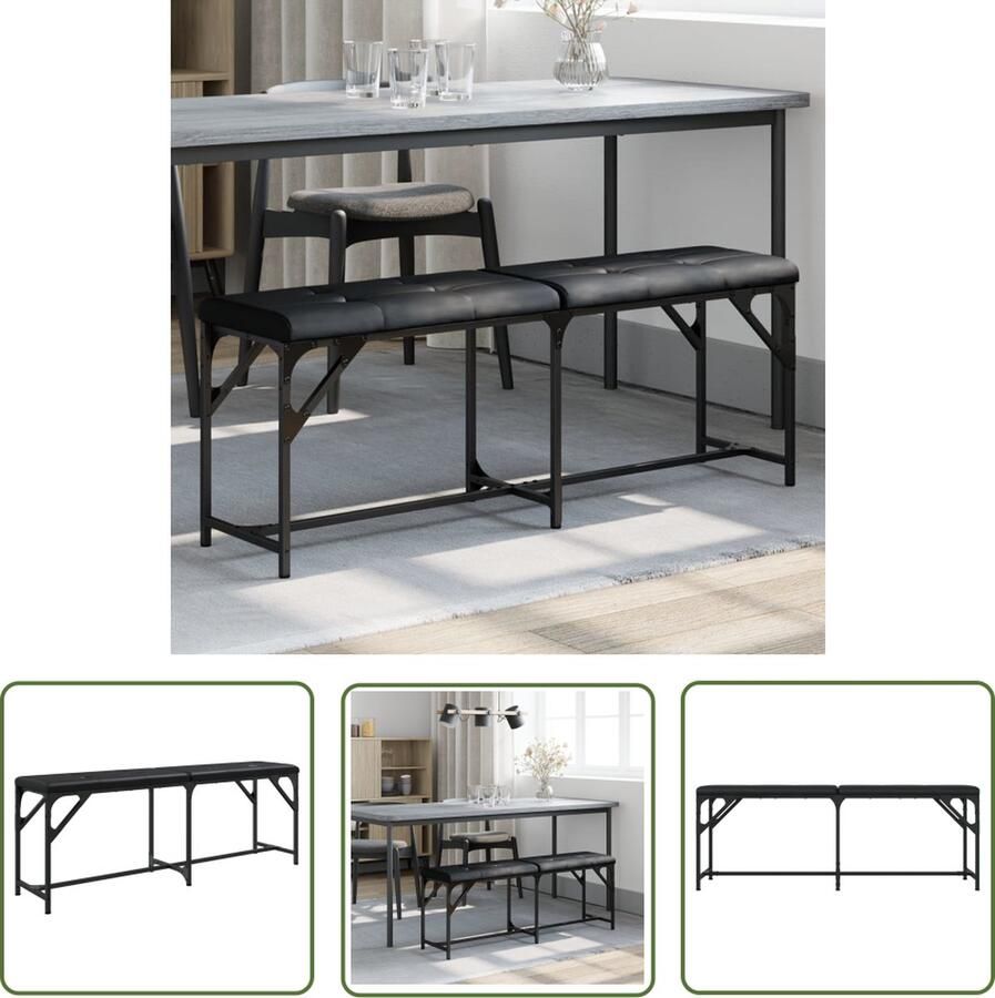 The Living Store Eettafelbankje 124 x 32 x 45 cm Stalen frame Zwart kussen Eetkamerbank Salonbank Keukenbank Bankje Zwarte Bank