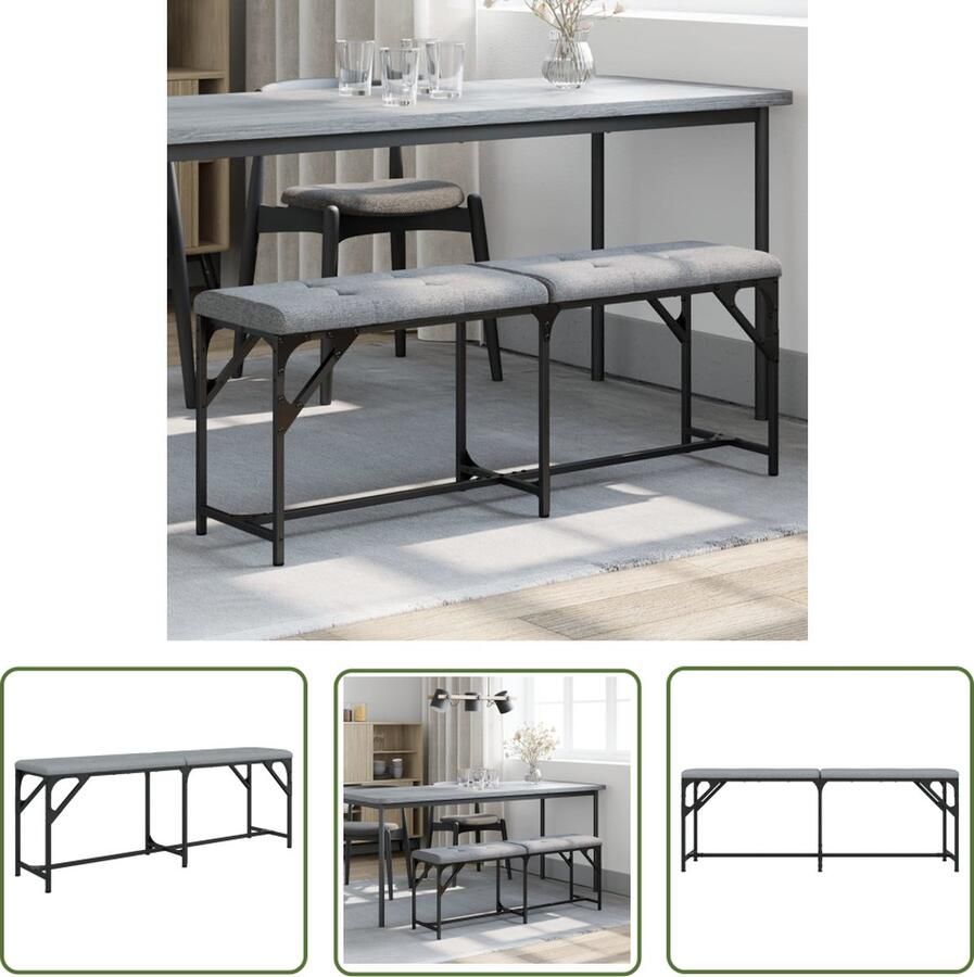 The Living Store Eettafelbankje Staal 124x32x45cm Lichtgrijs Zitkussen Eetkamerbank Keukenbank Bankje Salontafel Meubilair