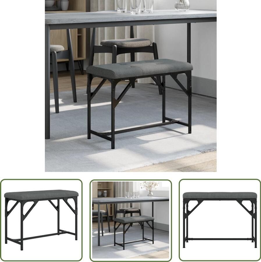 The Living Store Eettafelbankje Staal met Poedercoating 62 x 32 x 45 cm Comfortabel dik gevoerd zitkussen Eettafelbank Eetkamerbank Halbankje Bank Grijs Bank Staal