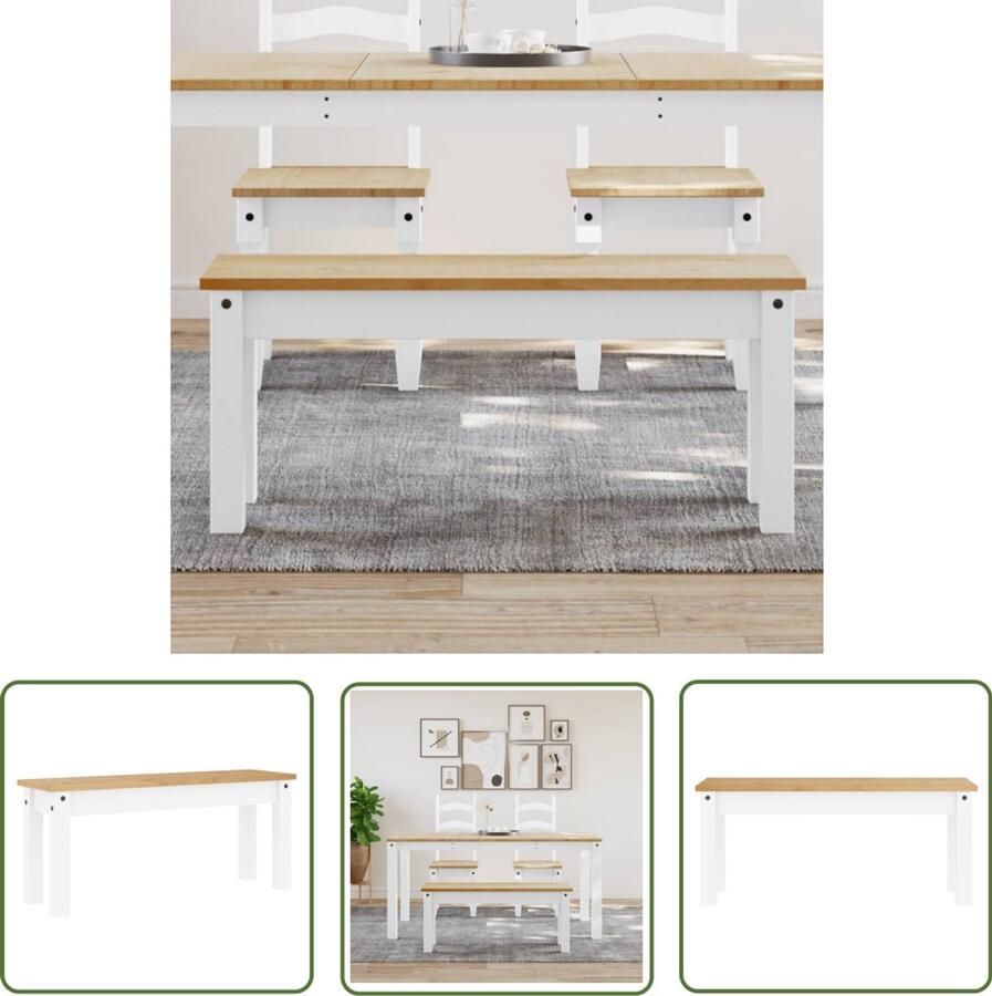 The Living Store Eetkamerbank Panama 105x30x45 cm massief grenenhout wit Eetkamerbank Banc Salontafel Hout Meubilair Vintage Meubels