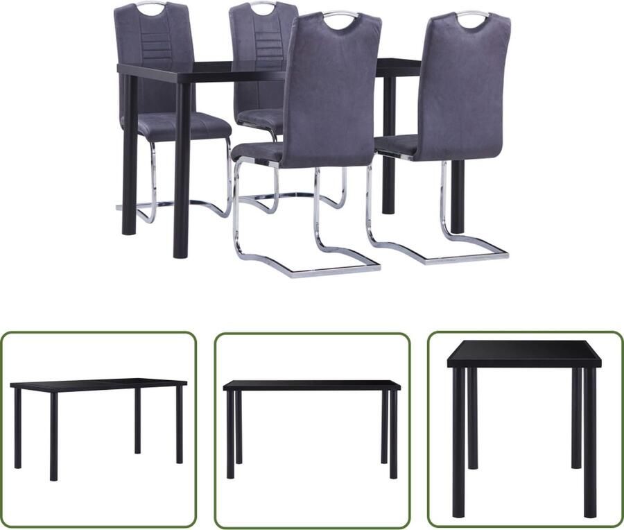 The Living Store Eetkamerset 140 x 70 x 75 cm Gehard glas en metaal Zwart Eetkamerset Eettafels Dining Chairs Salon Meubels Zwarte Eetkamerset - Foto 2