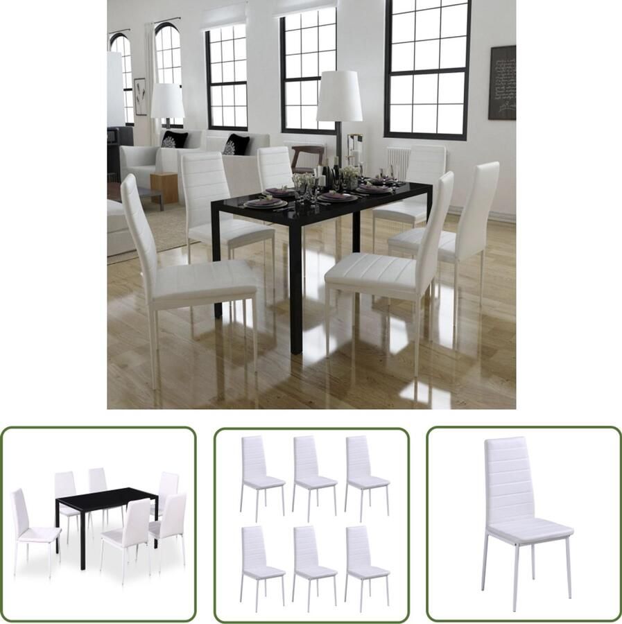 The Living Store Eetkamerset 7-delig zwart en wit Eetkamerset Zwarte Eetkamerstoel Witte Eetkamerstoel Dinertafel Salontafel
