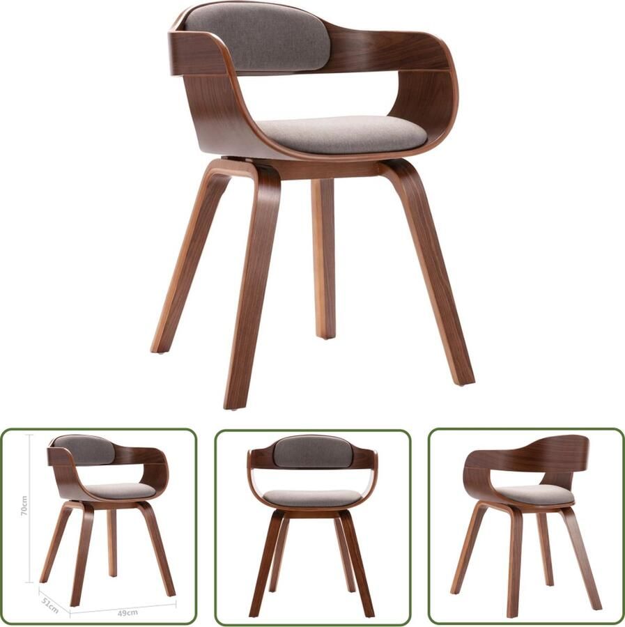 VidaXL The Living Store Eetkamerstoel gebogen hout en stof taupe Eetkamerstoel Stof Stoel Lounge Stoel Moderne Stoel Taupe Meubels - Foto 3