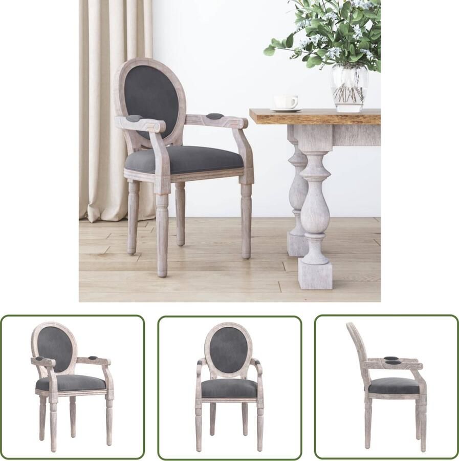 The Living Store Eetkamerstoel Franse stijl Donkergrijs 54 x 56 x 96.5 cm Fluweel Eetkamerstoel Fluweel Stoel Donkere Grijze Stoel Elegante Stoel Franse Stijl Stoel - Foto 2