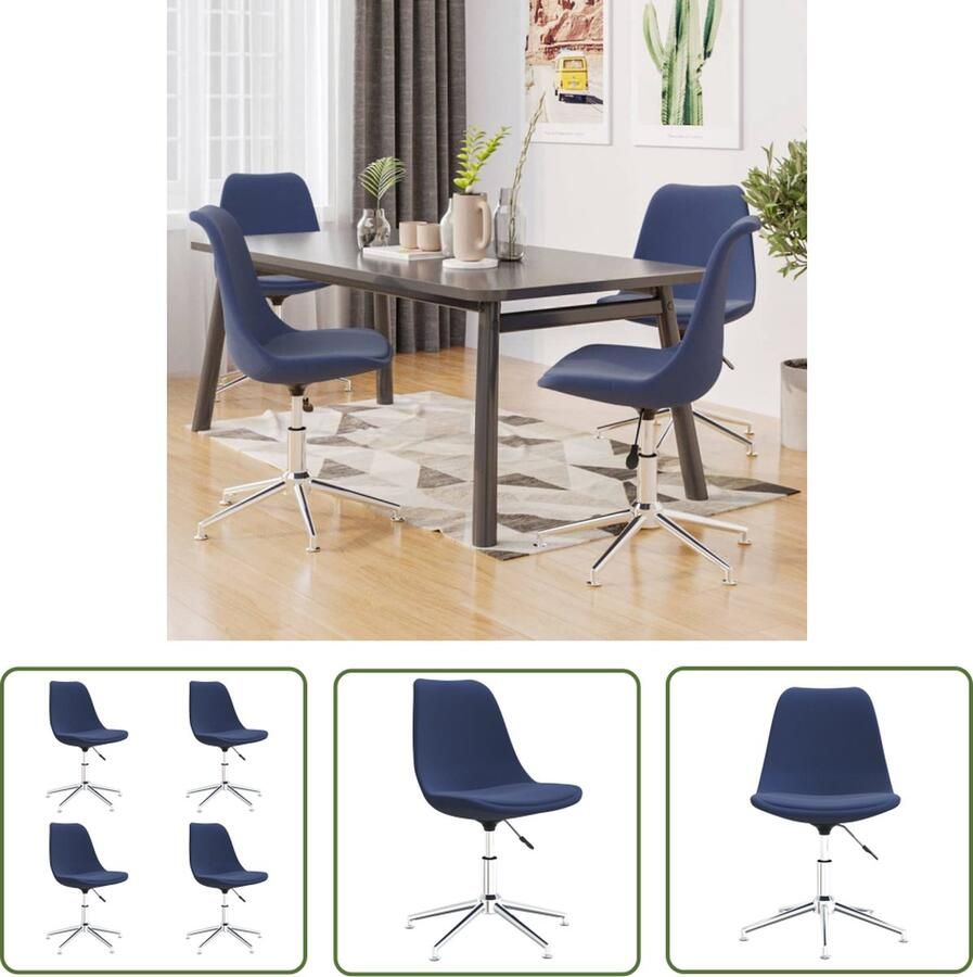 The Living Store Eetkamerstoel Blauw Stof 48 x 59 cm 360 graden draaibaar - Foto 2