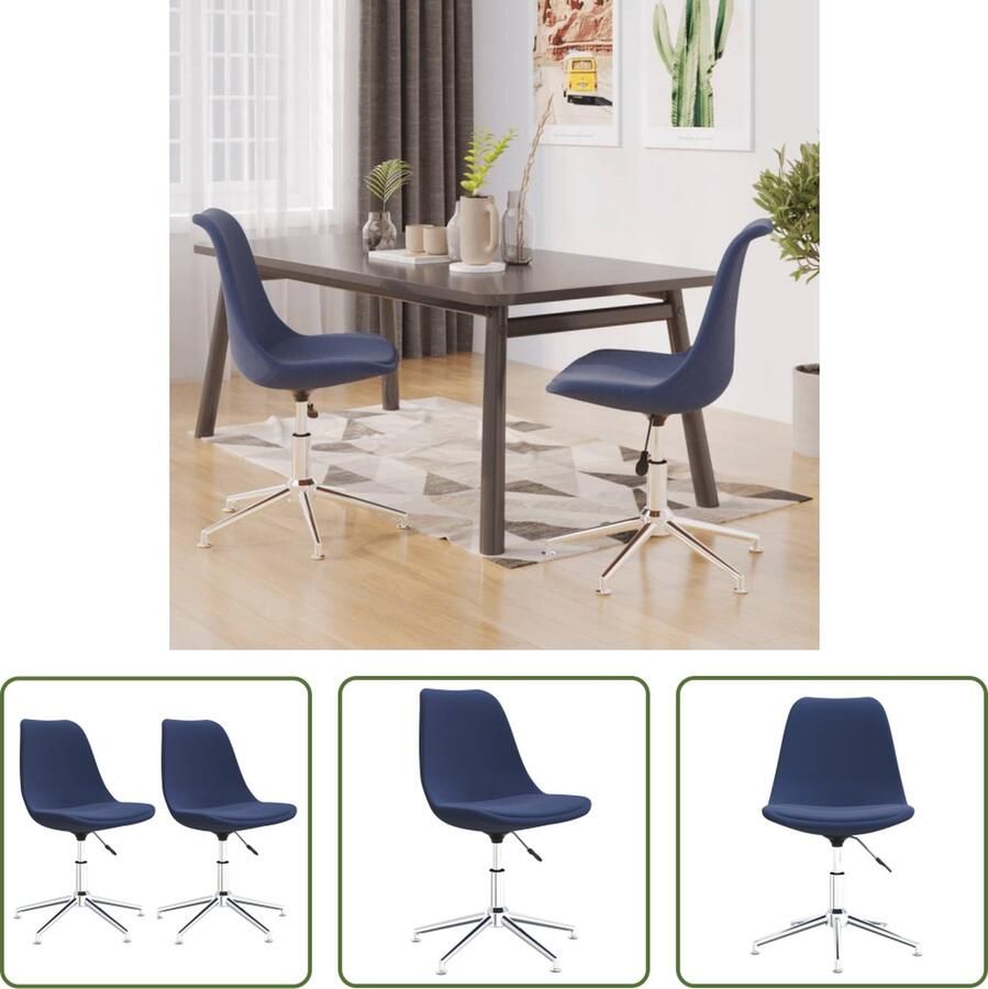 The Living Store Eetkamerstoel Blauw Stof Verchroomd metaal 48x59x(80-94) cm 360 graden draaibaar - Foto 2