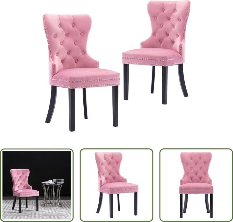The Living Store Eetkamerstoel Classic Fluweel 51x59x98.5 cm Roze Eetkamerstoel Fluweel Stoel Roze Stoel Design Stoel Vintage Stoel - Foto 6
