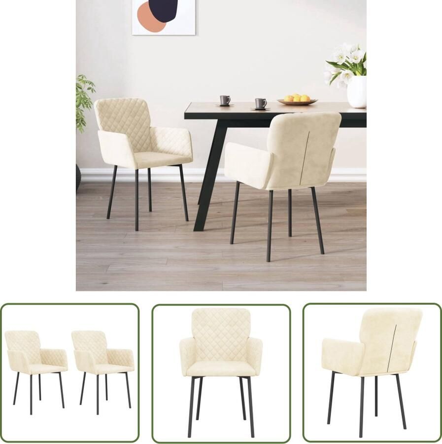 The Living Store Eetkamerstoel Crème Fluweel Comfortabel en Stevig 51.5 x 61 x 78.5 cm