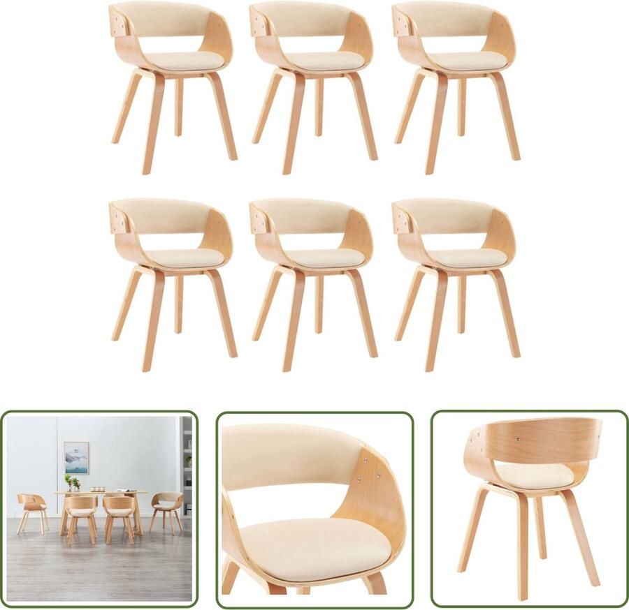 The Living Store Eetkamerstoel crème lichtbruin kunstleer 53x52x70 cm massief houten frame Eetkamerstoel Kunstleder Creme Kleur Vintage Meubels Dining Chair - Foto 2