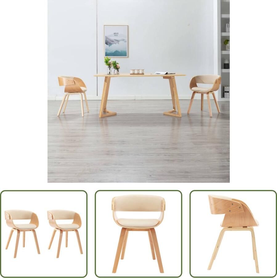 The Living Store Eetkamerstoel Crème Lichtbruin Kunstleer Hout 53 x 52 x 70 cm Comfortabele zitting Eetkamerstoel Kunstleder Vintage Meubels Retro Meubels Creme Kleur - Foto 2