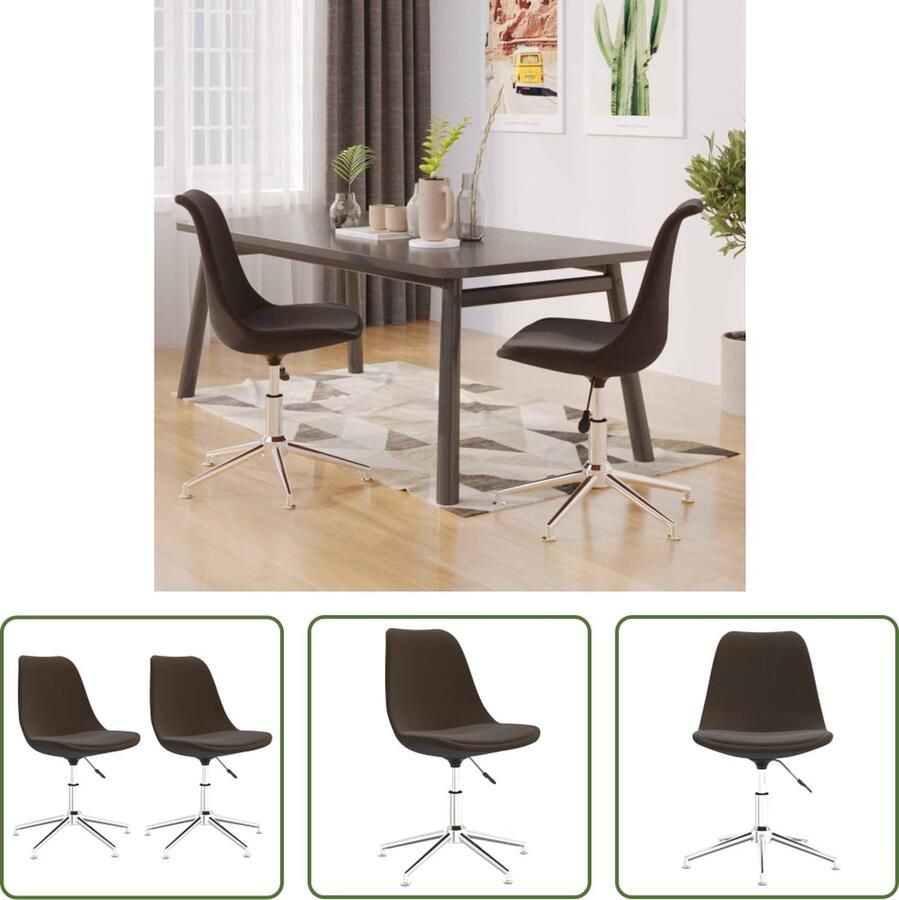 The Living Store Eetkamerstoel Donkerbruin Stof 48 x 59 x (80-94) cm Draaibaar - Foto 2