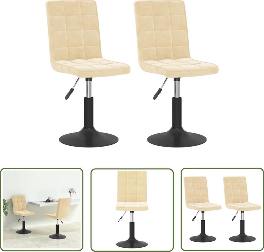 The Living Store Eetkamerstoel Draaibaar Crème 40 x 52 cm Staal Fluweel Eetkamerstoel Draaibare Stoel Fluweel Stoel Creme Fauteuil Lounge Stoel - Foto 2