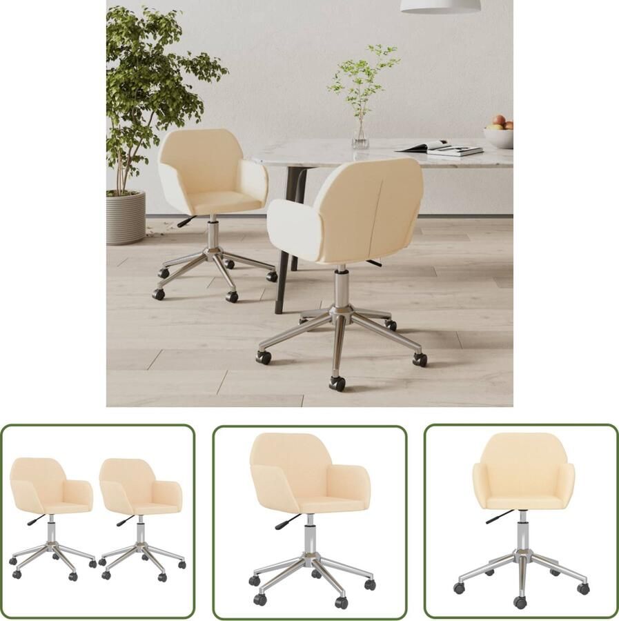 The Living Store Eetkamerstoel Draaibaar Crème 54x60.5x(73-80.5)cm Stof Metaal en Multiplex