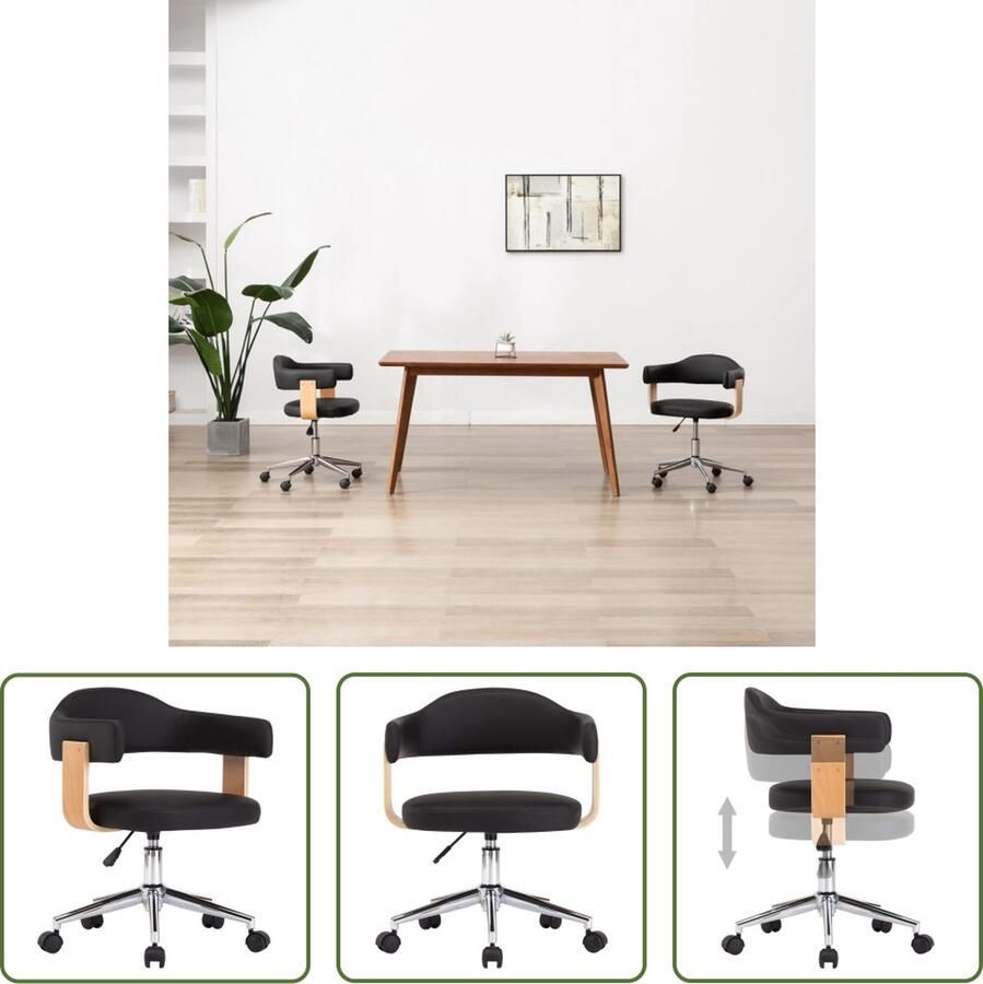 The Living Store Eetkamerstoel Draaibaar en Verstelbaar Zwart Kunstleer 49.5 x 51.5 x (94.5 115.5) cm 110 kg draagvermogen Eetkamerstoel Draaibare Stoel Kunstleder Stoel Zwarte Stoel Bureaustool - Foto 2