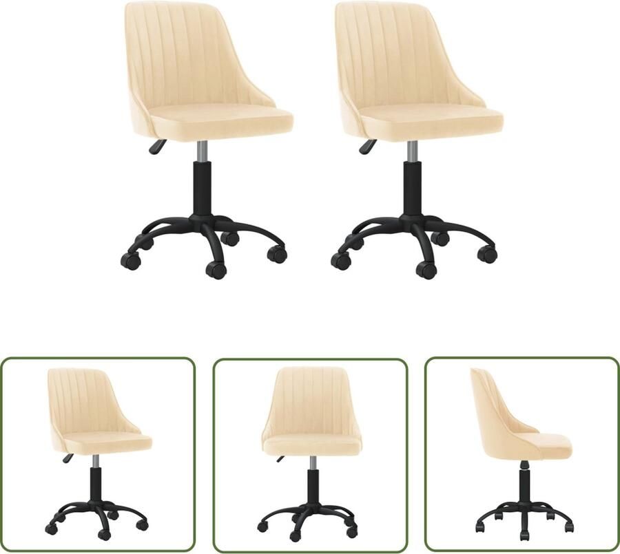 The Living Store Eetkamerstoel Draaibaar Fluweel Crème 51 x 56 x (86 98) cm Gasveermechanisme - Foto 3