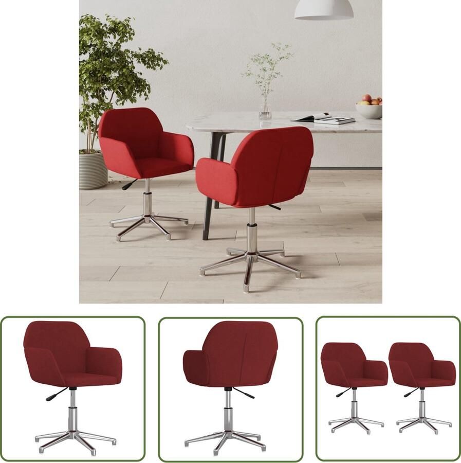 The Living Store Eetkamerstoel Draaibaar Wijnrood 53.5 x 57 x (70-77.5) cm Polyester