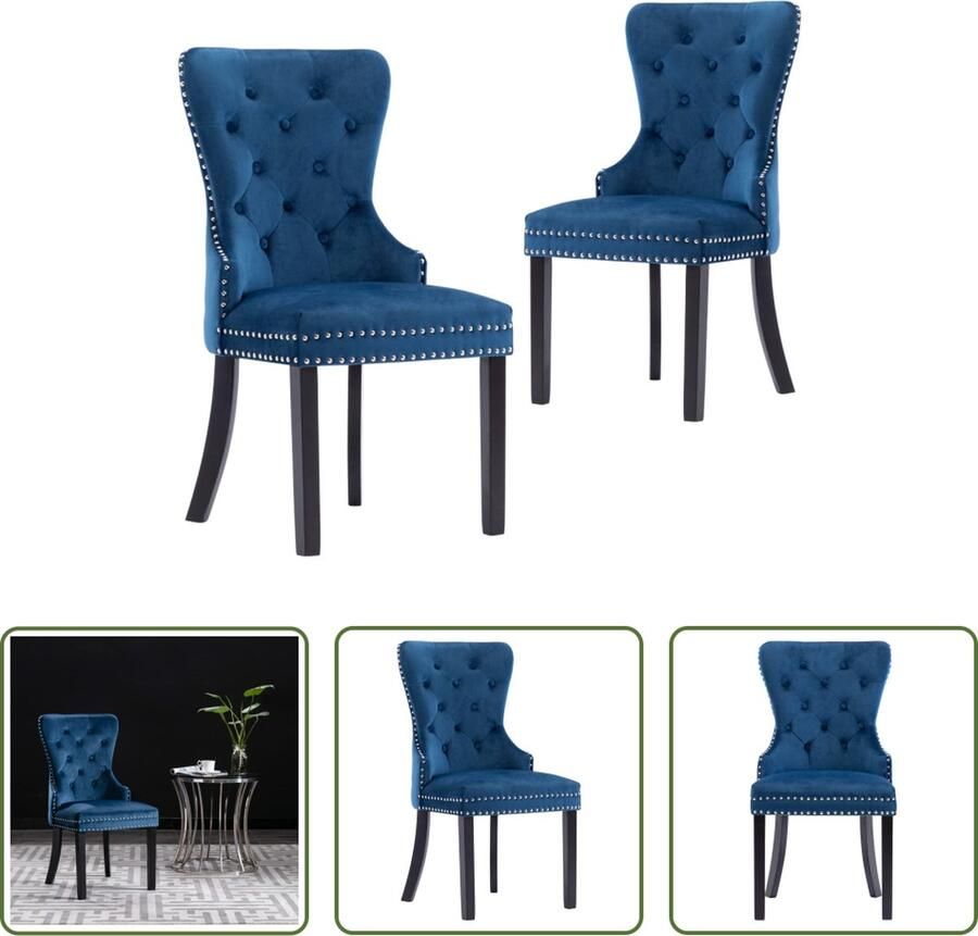 The Living Store Eetkamerstoel Eetstoelen 51 x 59 x 98.5 cm blauw fluweel Eetkamerstoelen Fluweel Stoel Blauwe Stoel Salon Meubilair Dining Chairs - Foto 3