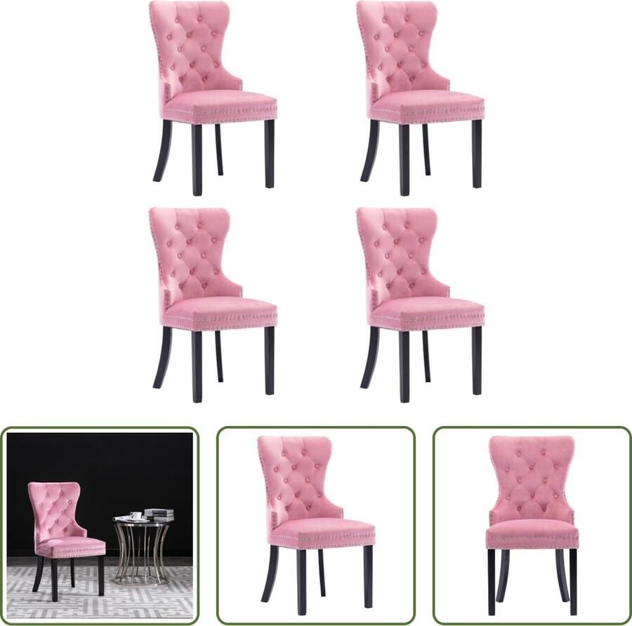 The Living Store Eetkamerstoel Classic Fluweel 51x59x98.5 cm Roze Eetkamerstoel Fluweel Stoel Roze Stoel Design Stoel Vintage Stoel - Foto 2