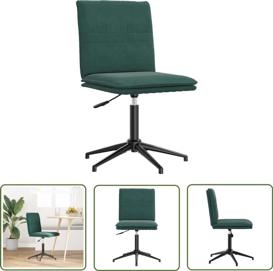 The Living Store Eetkamerstoel fluweel donkergroen Eettafelstoel Eetkamerstoel Velours Stoel Donkere Stoel Comfortabele Stoel