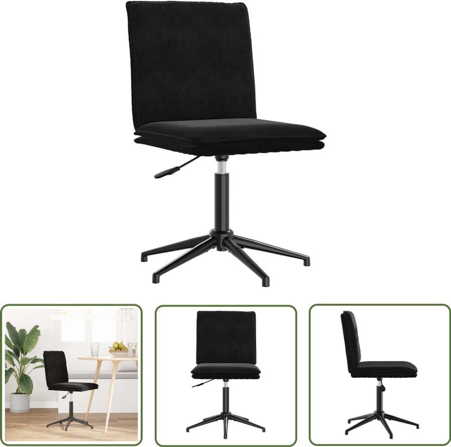 The Living Store Eetkamerstoel fluweel zwart Eetkamerstoel Velours Stoel Zwarte Stoel Comfortabele Stoel Verstelbare Stoel