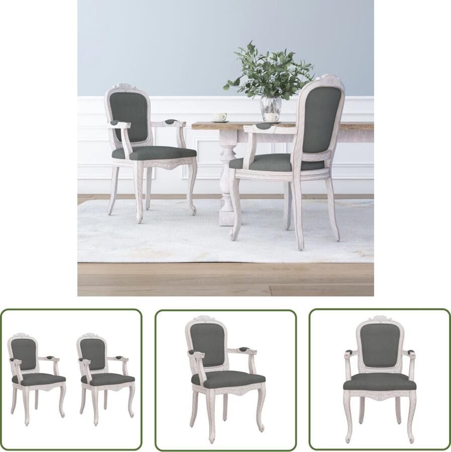The Living Store Eetkamerstoel Franse Vintage Donkergrijs 62 x 59.5 x 100.5 cm Stof - Foto 2