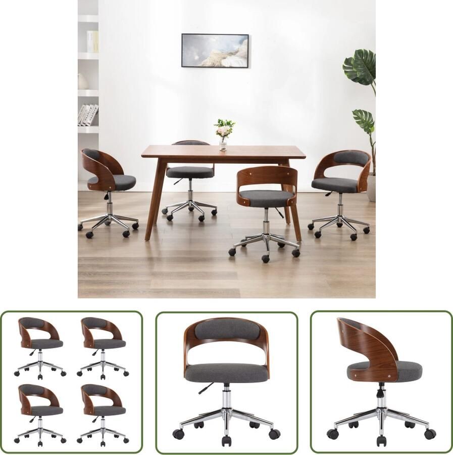 VidaXL The Living Store Eetkamerstoel Grijs Set van 4 Stoffen bekleding Ergonomisch design Gemakkelijk te rollen - Foto 2