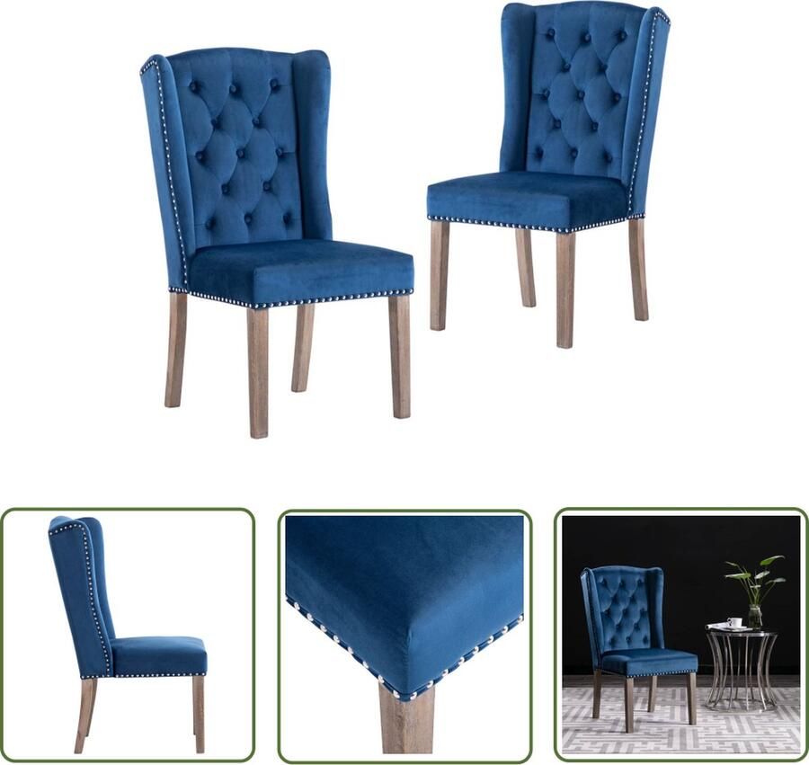VidaXL Eetkamerstoel Eettafelstoel Eetkamerstoelen 2 st fluweel blauw Klassieke Stoel Velvet Stoel Blauwe Stoel - Foto 2
