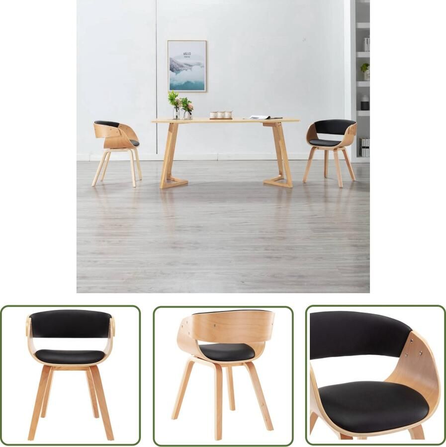 The Living Store eetkamerstoel Massief houten frame Kunstleren bekleding 53 x 52 x 70 cm Eetkamerstoel Kunstleder Houten Frame Zwarte Eetkamerstoel Bruine Eetkamerstoel - Foto 2