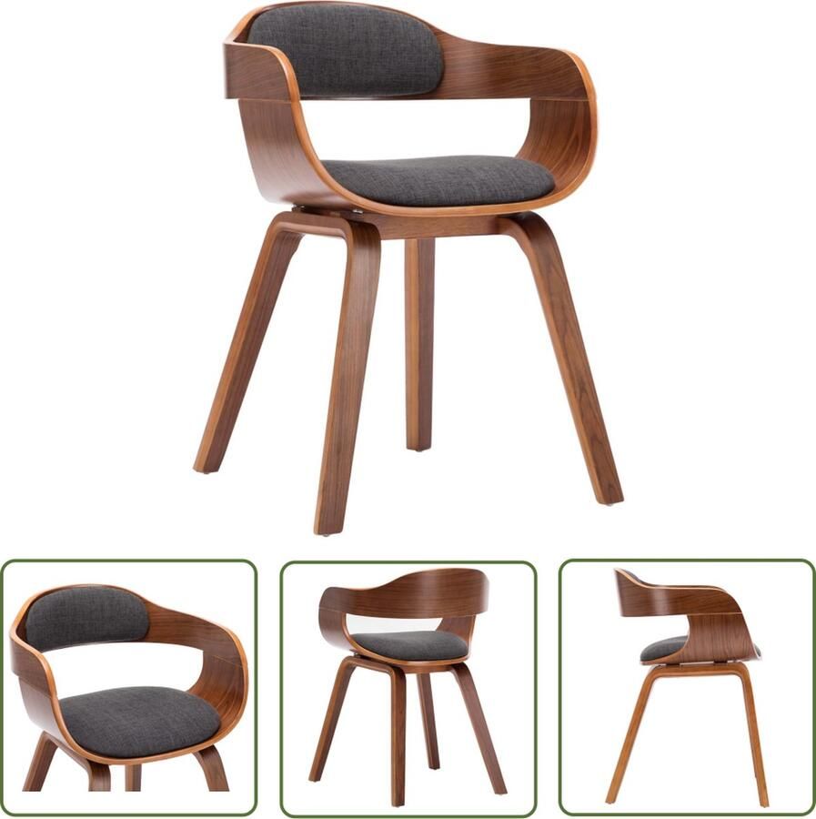 The Living Store Eetkamerstoel met Armleuningen Donkergrijze Bekleding 49 x 51 x 70 cm Gebogen Houten Frame Eetkamerstoel Donkergrijze Stoel Lounge Stoel Modern Meubilair Comfortabele Stoel - Foto 3