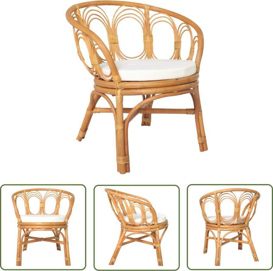 The Living Store Eetkamerstoel met kussen natuurlijk rattan en linnen lichtbruin Eettafelstoel Rattan Stoel Eetkamerstoel Design Stoel Lounge Stoel - Foto 2