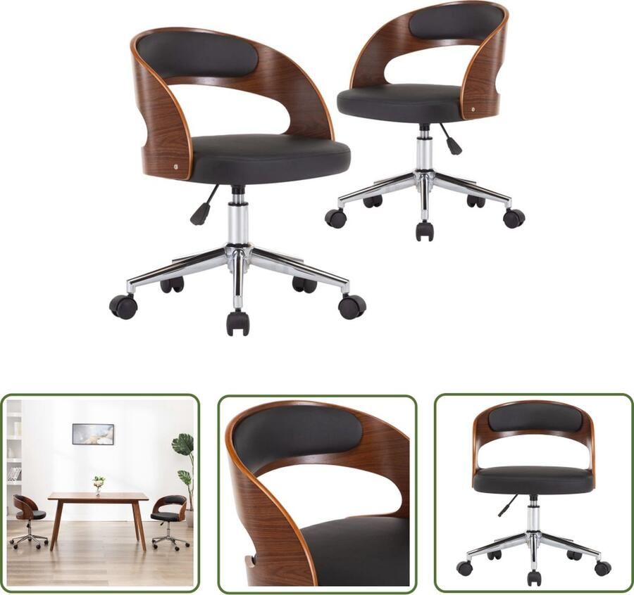 The Living Store Eetkamerstoel Set van 2 Kunstleer Ergonomisch design Zwart 48 x 53 x (66.5-74.5) cm Eetkamerstoelen Keukenstoelen Meubels Kunstleder Zwart - Foto 3