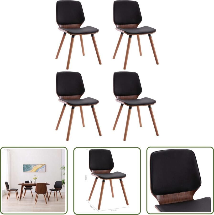 The Living Store Eetkamerstoel Set van 4 Kunstleer Zwart 48 x 62.5 x 85 cm - Foto 2