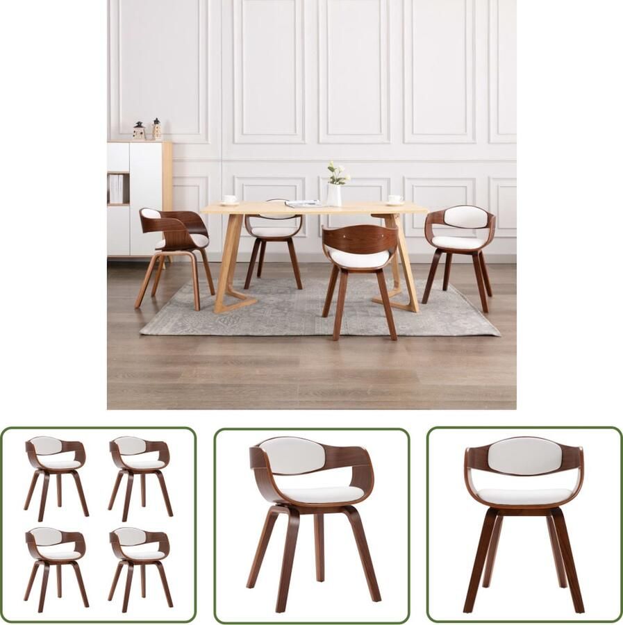 The Living Store Eetkamerstoel Set Wit Kunstleer 49 x 51.5 x 71.5 cm Eetkamerstoel Kunstleder Meubels Wit Meubilaar Houten Stoel Comfortabele Stoel - Foto 3