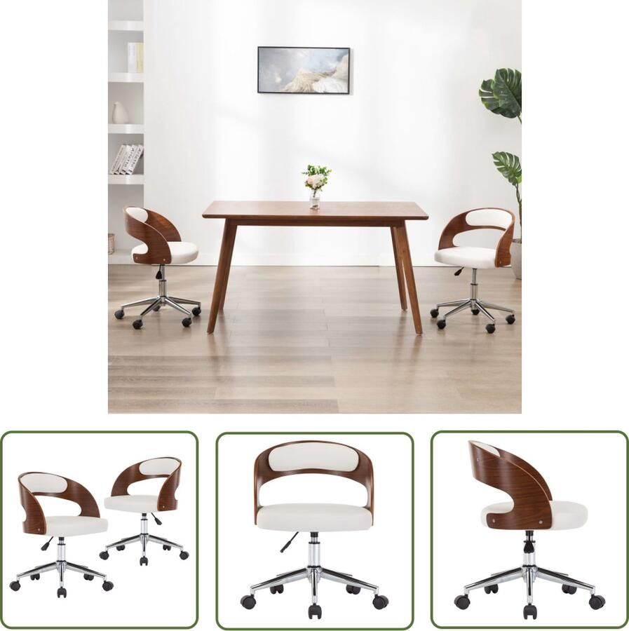 The Living Store Eetkamerstoel Set Wit Kunstleer Ergonomisch Ontwerp 48x53x66.5-74.5 cm Set van 2 - Foto 2