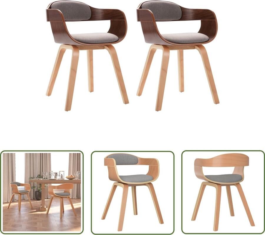 VidaXL The Living Store Eetkamerstoel 2 st gebogen hout en stof taupe Eetkamerstoel Salontafel Lounge Stoel Meubels Interieurdesign - Foto 2