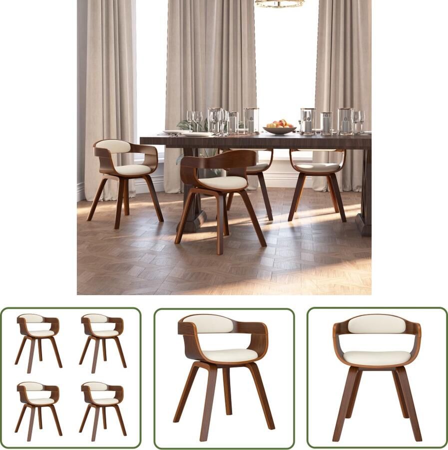 The Living Store Eetkamerstoel Trendy Eetstoelen 49x51x70 cm Crème en donkerhout Kunstleer - Foto 2