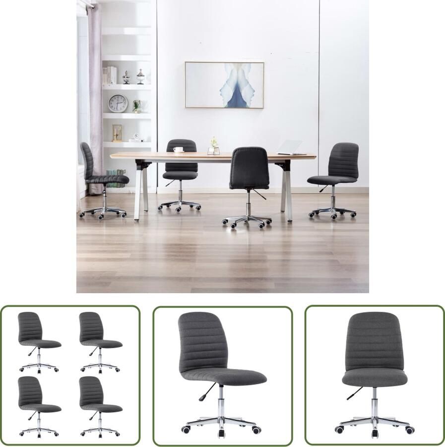 The Living Store Eetkamerstoel verstelbaar Donkergrijs 56 x 43 x 84-94 cm Stof Poplulierenhout IJzer - Foto 2