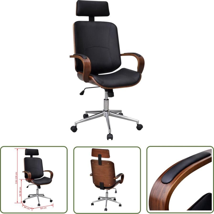 The Living Store Eetkamerstoel Walnotenhout Verchroomd Ijzer 64 x 64 x (116-124) cm 110 kg draagvermogen Kantoorstoel Bureaustoel Eetkamerstoel Lederlook Bruine Stoel - Foto 3