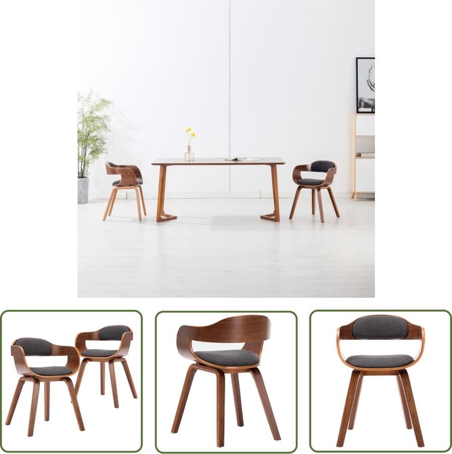 The Living Store Eetkamerstoelen 2 Keukenstoelen met Armleuningen Donkergrijs 49x51x70 cm Eetkamerstoelen Stoelen Lounge Stoelen Donkere Stoelen Grijze Stoelen - Foto 2