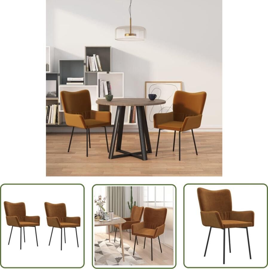 The Living Store Eetkamerstoelen 2 st fluweel bruin Eetkamerstoel Fluweel Bruine Eetkamerstoel Salontafel Woonkamermeubel - Foto 2
