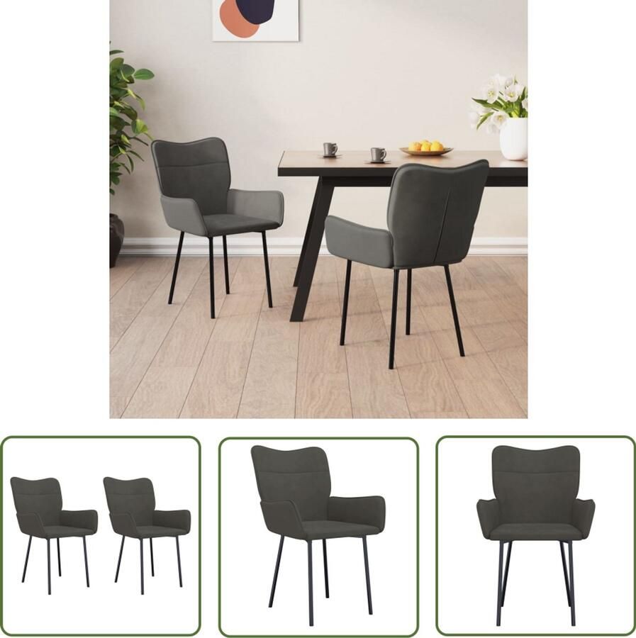 The Living Store Eetkamerstoelen 2 st fluweel donkergrijs Eettafelstoel Eetkamerstoel Velours Stoel Donkere Stoel Moderne Stoel