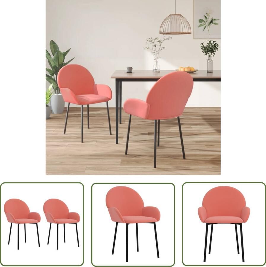 The Living Store Eetkamerstoel Fluwelen Roze 58 x 57 x 78.5cm Ergonomisch ontwerp Eetkamerstoel Fluweel Stoel Roze Stoel Elegante Stoel Comfortabele Stoel - Foto 2