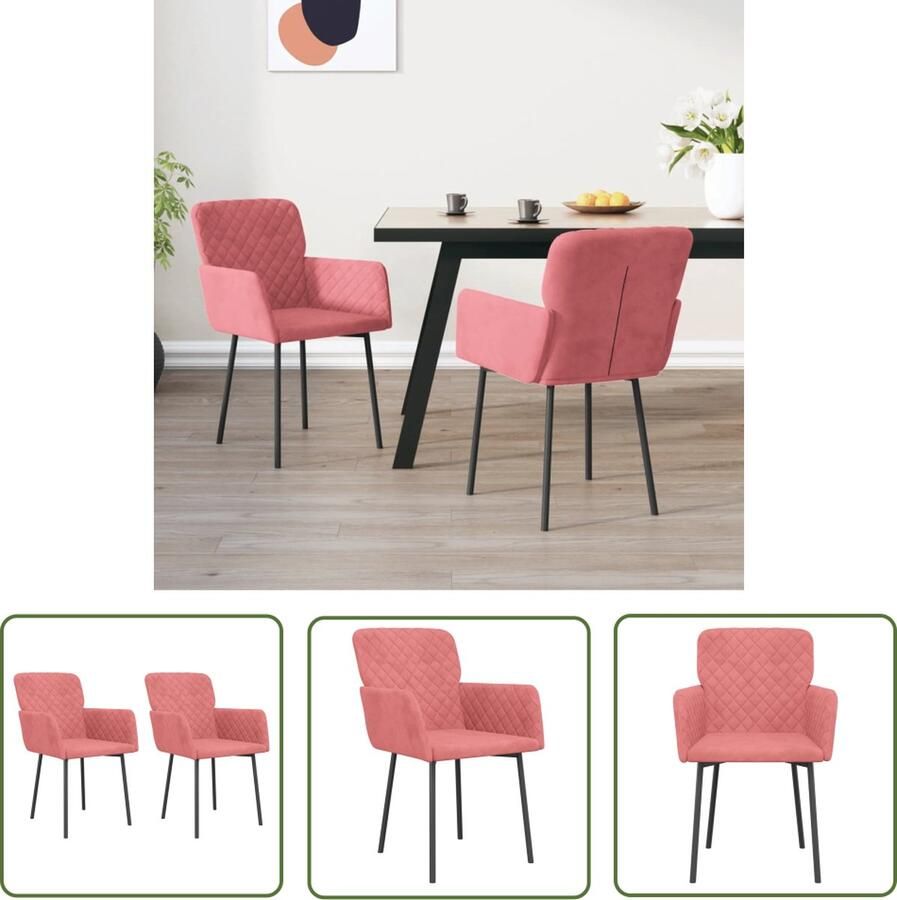 The Living Store Eetkamerstoelen Fluweel Roze 51.5 x 61 x 78.5 cm Eetkamerstoelen Fluweel Stoel Roze Meubilair Luxe Stoel Comfortabele Stoel - Foto 2