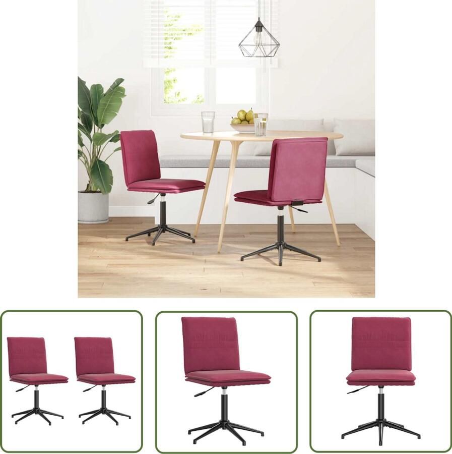The Living Store Eetkamerstoelen 2 st fluweel wijnrood Eetkamerstoel Velours Stoel Rode Stoel Luxe Stoel Comfortabele Stoel