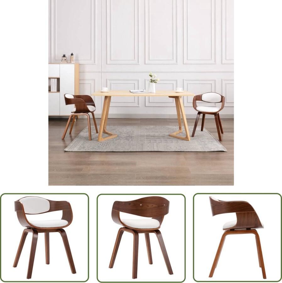 The Living Store Eetkamerstoel Set 49 x 51.5 x 71.5 cm Wit Kunstleer Gevoerd Eetkamerstoel Kunstleder Stoel Witte Stoel Dining Chair Salontafel - Foto 2