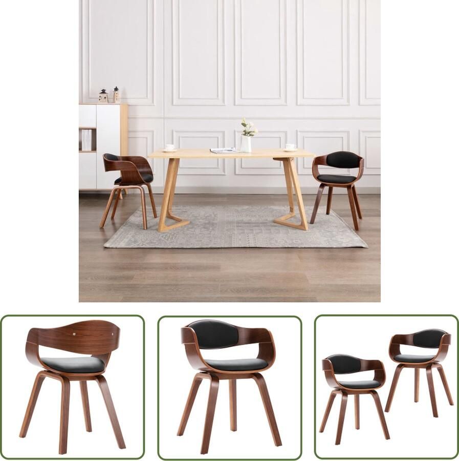 The Living Store Eetstoel Set Zwart Kunstleer Gebogen hout 49 x 51.5 x 71.5 cm Montage vereist Eetkamerstoel Zwarte Eetkamerstoel Kunstleder Eetkamerstoel Eetkamerstoelen Set Salontafel - Foto 2