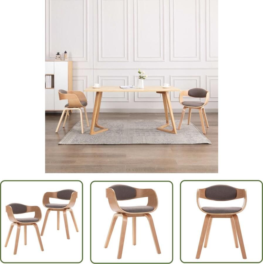 The Living Store Eetkamerstoel Set van 2 Taupe 49x51.5x71.5 cm Zachte stof Gebogen houten frame Eetkamerstoel Stoffen Eetkamerstoel Moderne Eetkamerstoel Taupe Eetkamerstoel Eetkamerstoelen Set