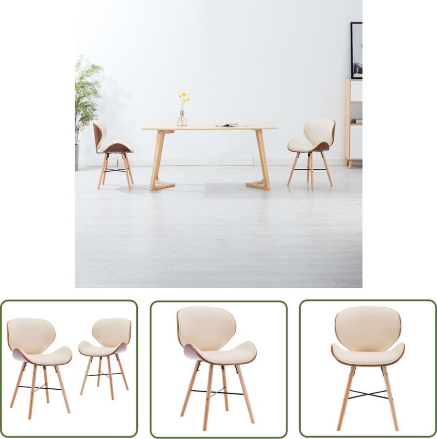 The Living Store Eetkamerstoelen Set van 2 Crème bekleding 50 x 50 x 81 cm Ergonomisch ontworpen met dik schuim Hoogwaardig materiaal Eetkamerstoelen Kunstleder Stoel Design Stoel Eetkamer Meubels Creme Kleur